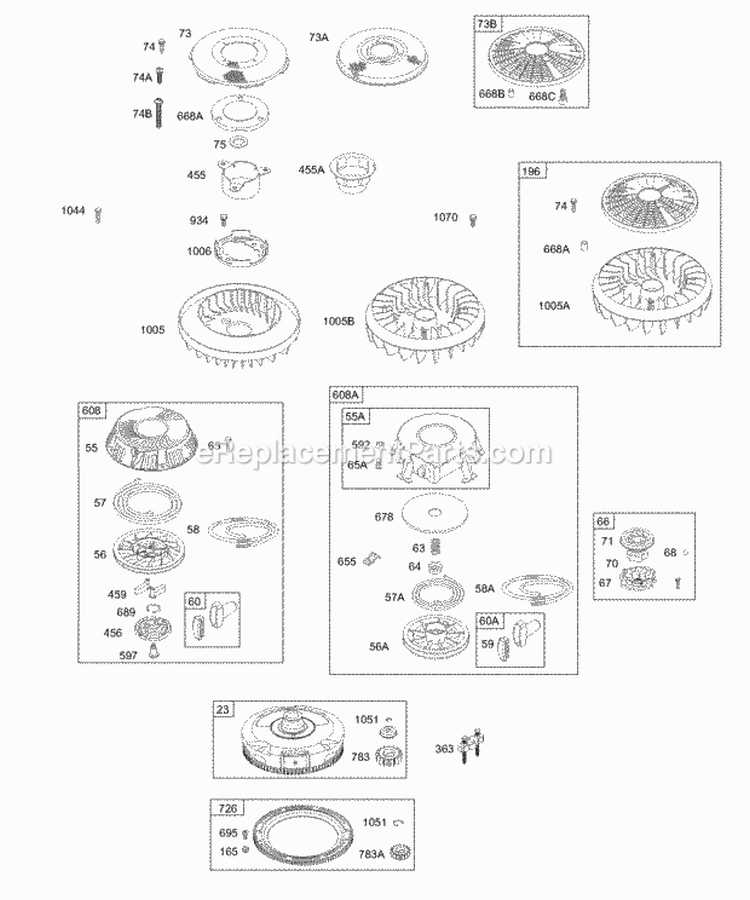 Flywheel Fan Rotating Screen Flywheel Rewind Starter Diagram and Parts List for 28N707-0109-01  Briggs and Stratton Engine